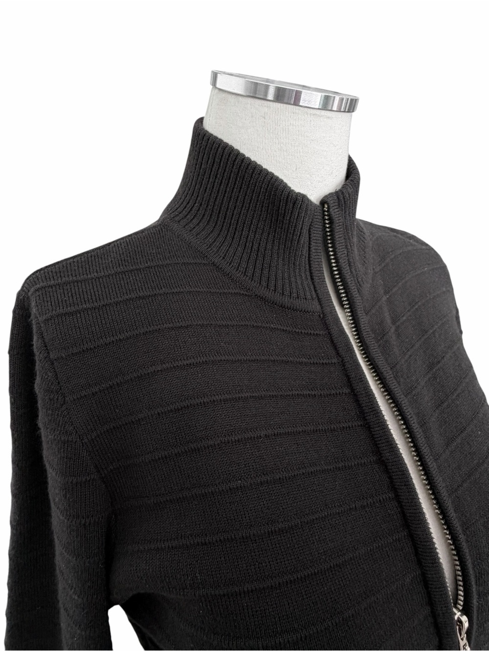 Calvin Klein Black Zip-Front Ribbed Long Sleeve Knit Sweater Midi Dress Sz M - Picture 8 of 11